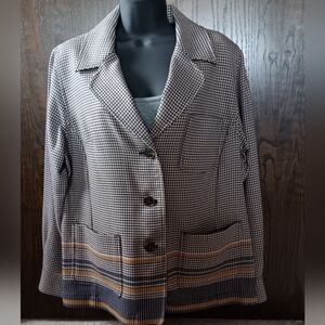 Pendleton Women's Houndstooth Blazer with Striped Hem